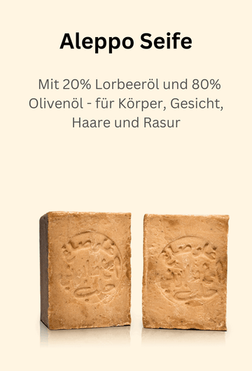 Aleppo Seife mit 20 % Lorbeeröl und 80 % Olivenöl – Naturseife für Körper, Gesicht, Haare und Rasur