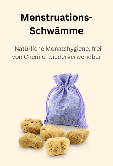 Menstruationsschwämme aus Naturschwamm mit violettem Stoffbeutel – natürliche Monatshygiene, chemiefrei und wiederverwendbar