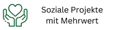 Symbol mit Herz in offenen Händen und Text 'Soziale Projekte mit Mehrwert' von tom&pat