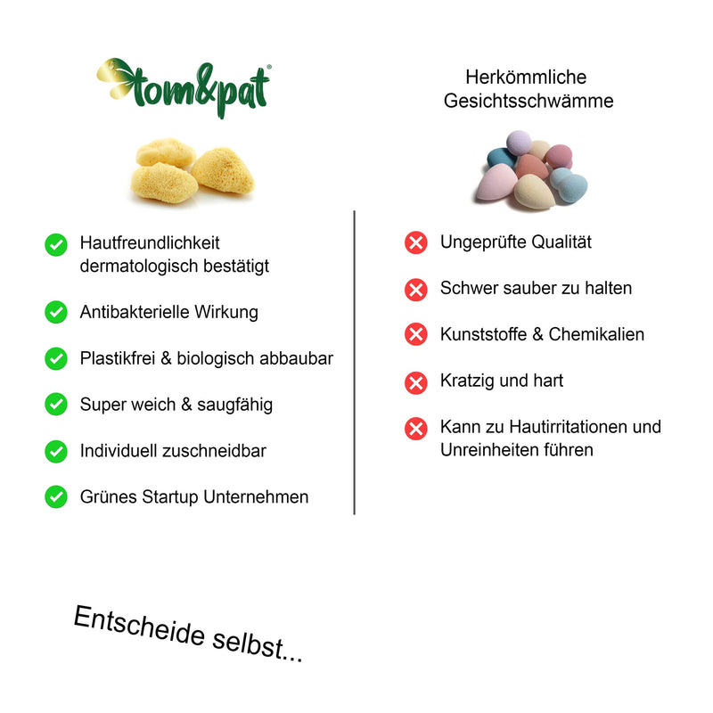 Vergleich: weicher Kosmetikschwamm aus Naturschwamm gegen bunte synthetische Make-up-Schwämme aus Kunststoff