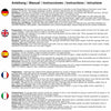Mehrsprachige Anleitung zur Anwendung des Menstruationsschwamms in Deutsch, Englisch, Französisch, Spanisch und Italienisch