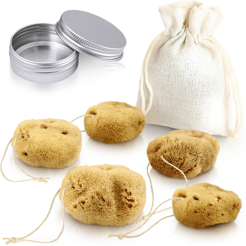 Menstruationsschwamm mit Kordel im 5er Set mit Aluminiumdose und Leinenbeutel