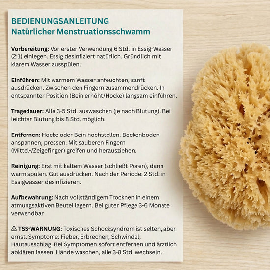 Bedienungsanleitung: Menstruationsschwamm mit Kordel richtig einführen, anwenden und reinigen