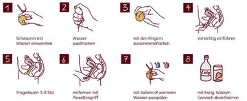 Bedienungsanleitung Menstruationsschwamm mit Kordel in 8 Schritten — von Einweichen bis Desinfektion mit Essig-Wasser