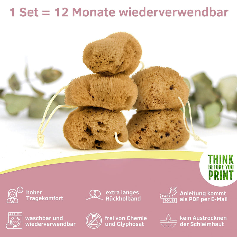 Infografik zum Menstruationsschwamm mit Kordel, wiederverwendbar und mit Anleitung
