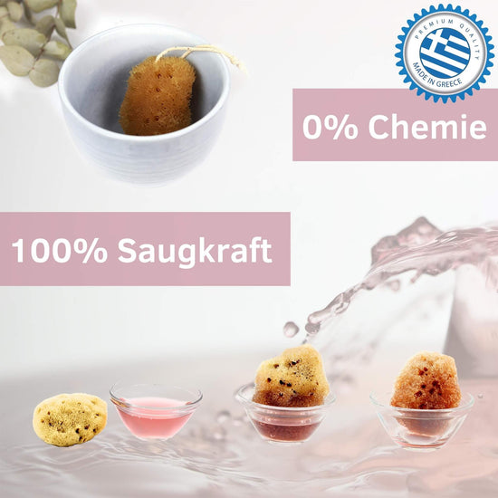 Menstruationsschwämme mit Kordel in Wasserbechern – 100 % Saugkraft, 0 % Chemie, plastikfrei und aus Griechenland