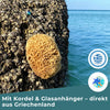 Naturschwamm Honeycomb mit Kordel und Glasanhänger – natürlicher Badeschwamm aus dem Mittelmeer
