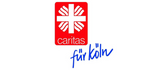 Rotes Caritas-Logo mit Schriftzug 'für Köln' – sozialer Partner der tom&pat Naturschwämme