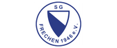 Rundes Vereinslogo der SG Frechen 1946 e.V. mit blau-weißem Wappen – Partner von tom&pat